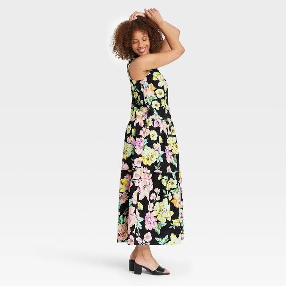 Who What Wear Black Yellow Floral Maxi Dress Size XS - Picture 1 of 9